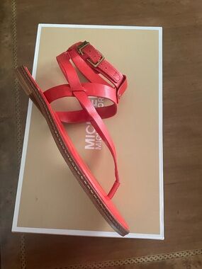 Michael Kors Coral-Red Leather Thong Sandals